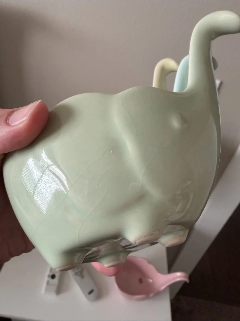 Four Pastel Ceramic Elephant Nesting Measuring Cups- Pink, Mint, Blue, Yellow